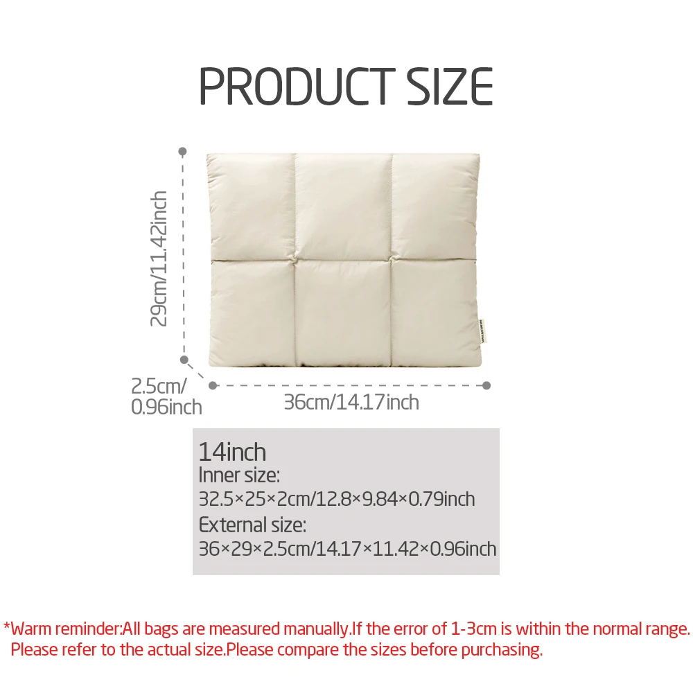 14 inch Laptop Case Waterproof Puffy Computer Pouch for MacBook Pro Dell Acer Lenovo Soft Quilted Portable Laptop Sleeve Bag