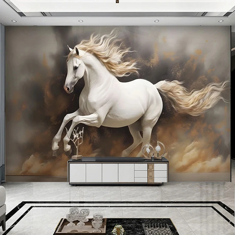 Custom Wallpaper Designs 3D Modern Simple White Horse Wall Mural Kids Bedroom Living Room TV Backdrop Wall Paper 3D Home Decor