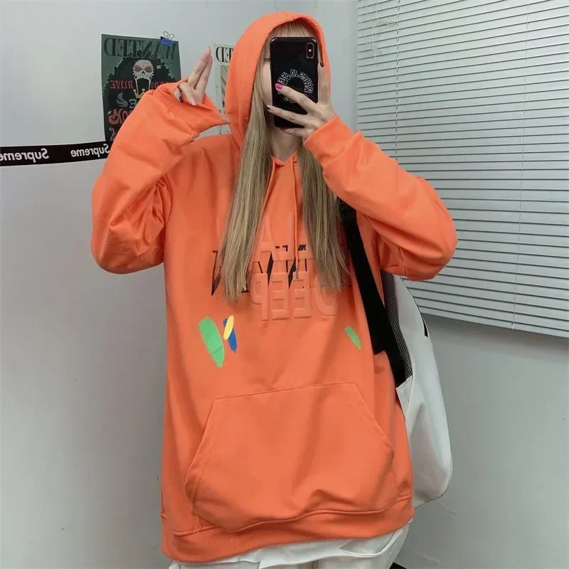 Korean Spring Autumn Letter Print Hooded Sweatshirt Women Fashion Harajuku Oversized Hoodie Tops Loose Y2k Hoodies Women Clothes