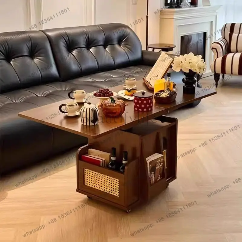 

Retro simple removable side few living room home liftable solid wood small tea table light luxury high sense