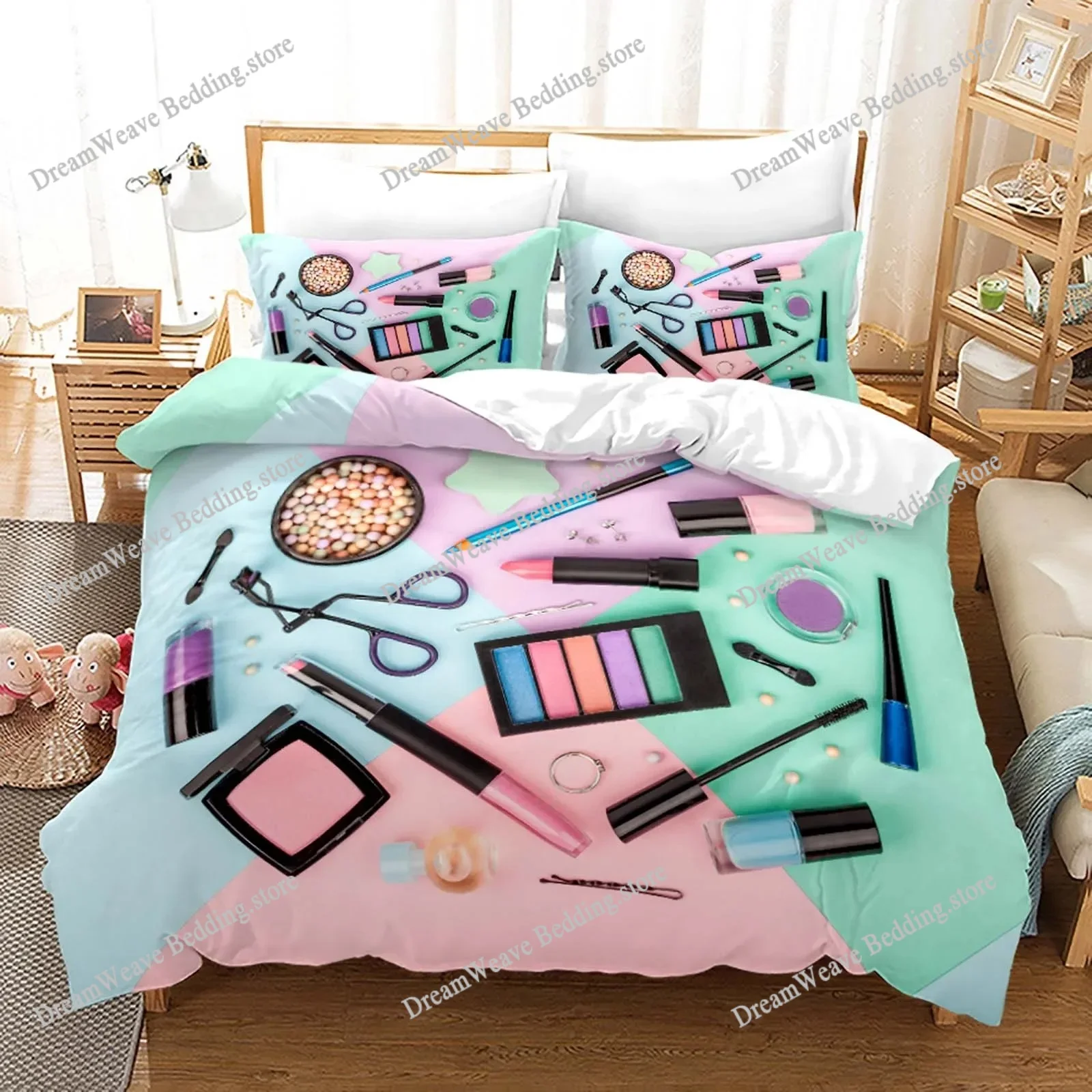 

Nordic Cosmetic Fashion Girl Perfume Bedding Set Luxury Duvet Cover Pink Bed Linen Bedclothes NO Sheet Duvet Cover Bed