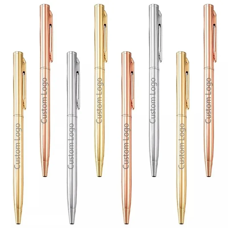 50 Pcs Metal Ballpoint Pen Custom Logo Stationery Business Gift Lettering Engraved Name School Office Supplies Rose Gold Pen