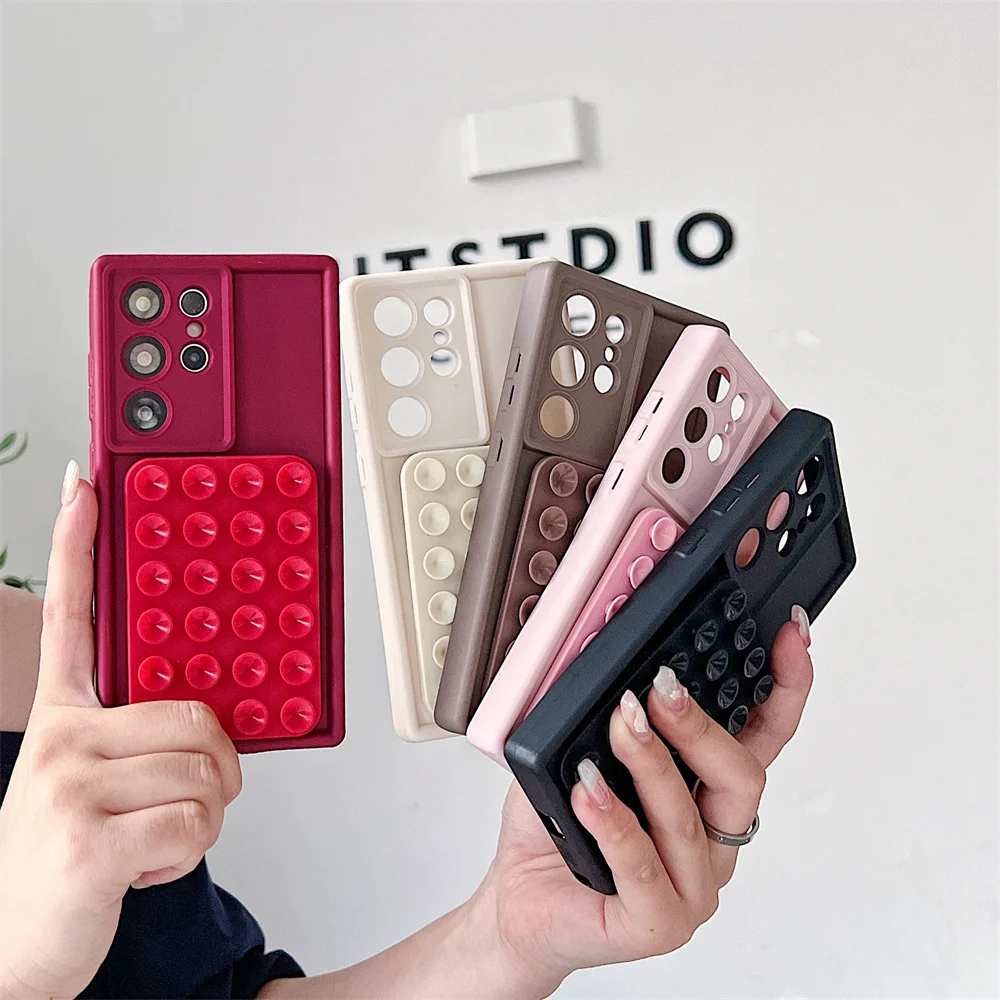 Trendy Matte Silicone Suction Cup Phone Case for S26 Ultra Protect Selfie Grip Fidget Cover for SamSung Galaxy S25 S24 A57 A56