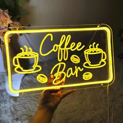 Coffee Neon Sign For Wall Decor,Powered by USB 3D Engrave Art Light, Coffee Bar, Adjustable Brightness Coffee Light Up Sign