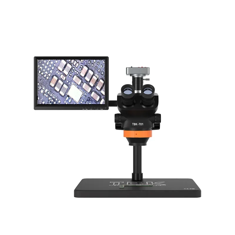 

TBK 701 Electron 7-50X HDMI Trinocular Stereo Microscope CCD Camera 2 Working Modes With Ring LED Light Source