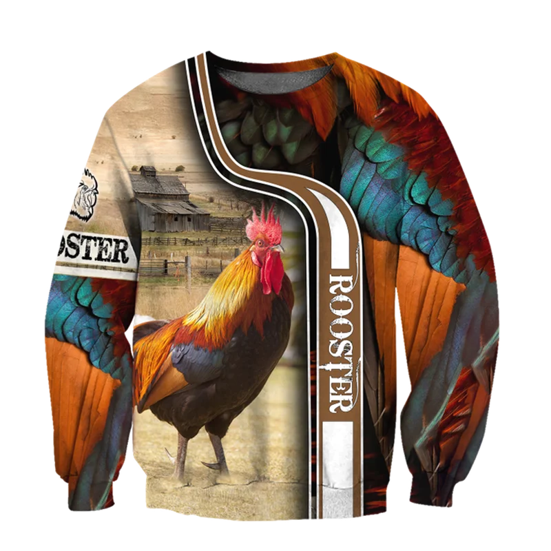 3D Print Beautiful Rooster Graphic Sweatshirt Autumn Men Casual Crewneck Pullover Tracksuits Y2k Mens Women Designer Clothes