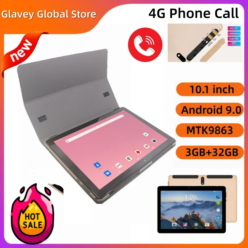 T960 4G Phone Call 10.1" Android 9.0 Tablet MTK9863 Quad-Core 3GB RAM 32GB ROM 1280*800 IPS 5000mAh Supports 2G\3G\4G Calls
