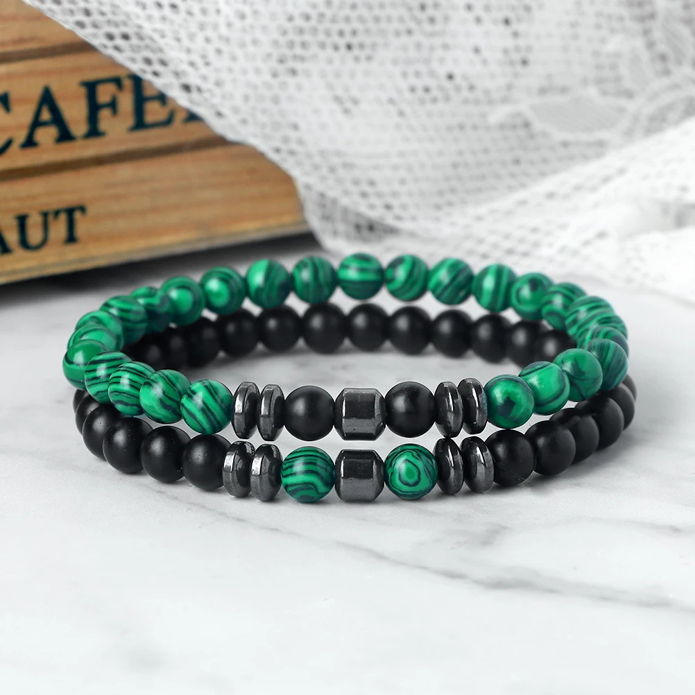 2Pcs/set Vintage Natural Stone Bracelets 6mm Tiger Eyes Onyx Hematite Beads Bracelets Women Yoga Healing Jewelry Homme Pulseras