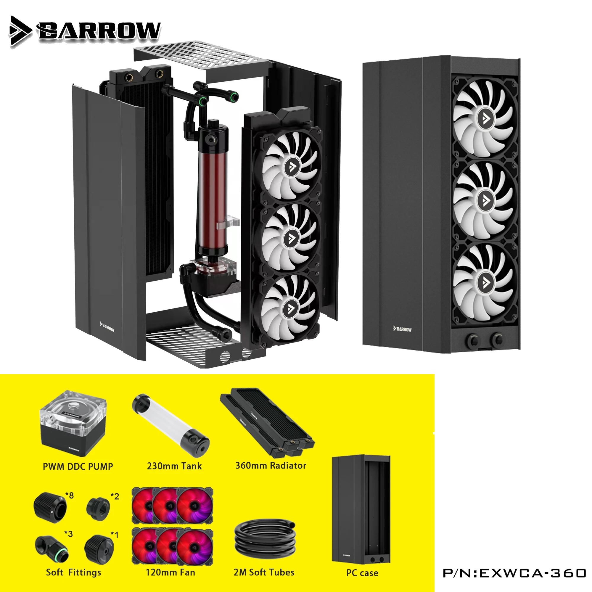 Barrow External Water Cooling Dock ITX Case Supports Dual 240 360mm Radiator+DDC Pump Tank+FAN+Soft tube Fitting ARGB EXWCA