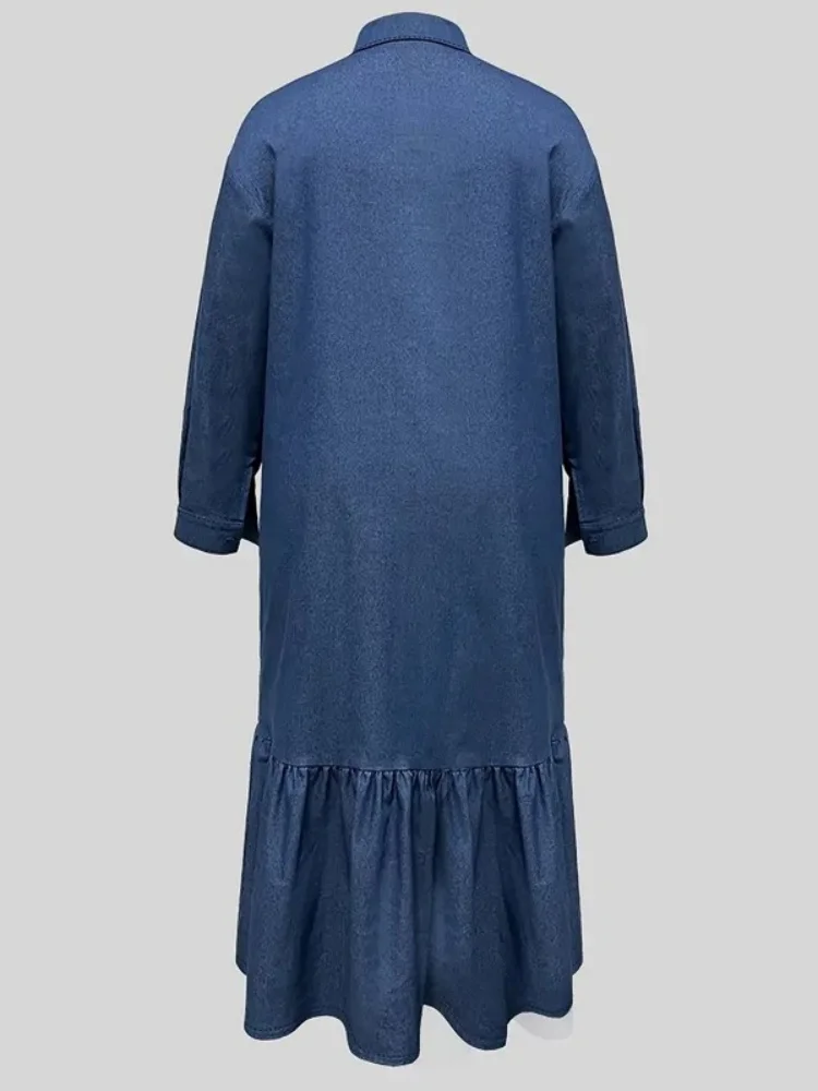 Wmstar Pius 사이즈 여성용 데님 드레스 도매 새로운 루즈핏 패셔너블 데님 긴팔 캐주얼 엘레강스 2025