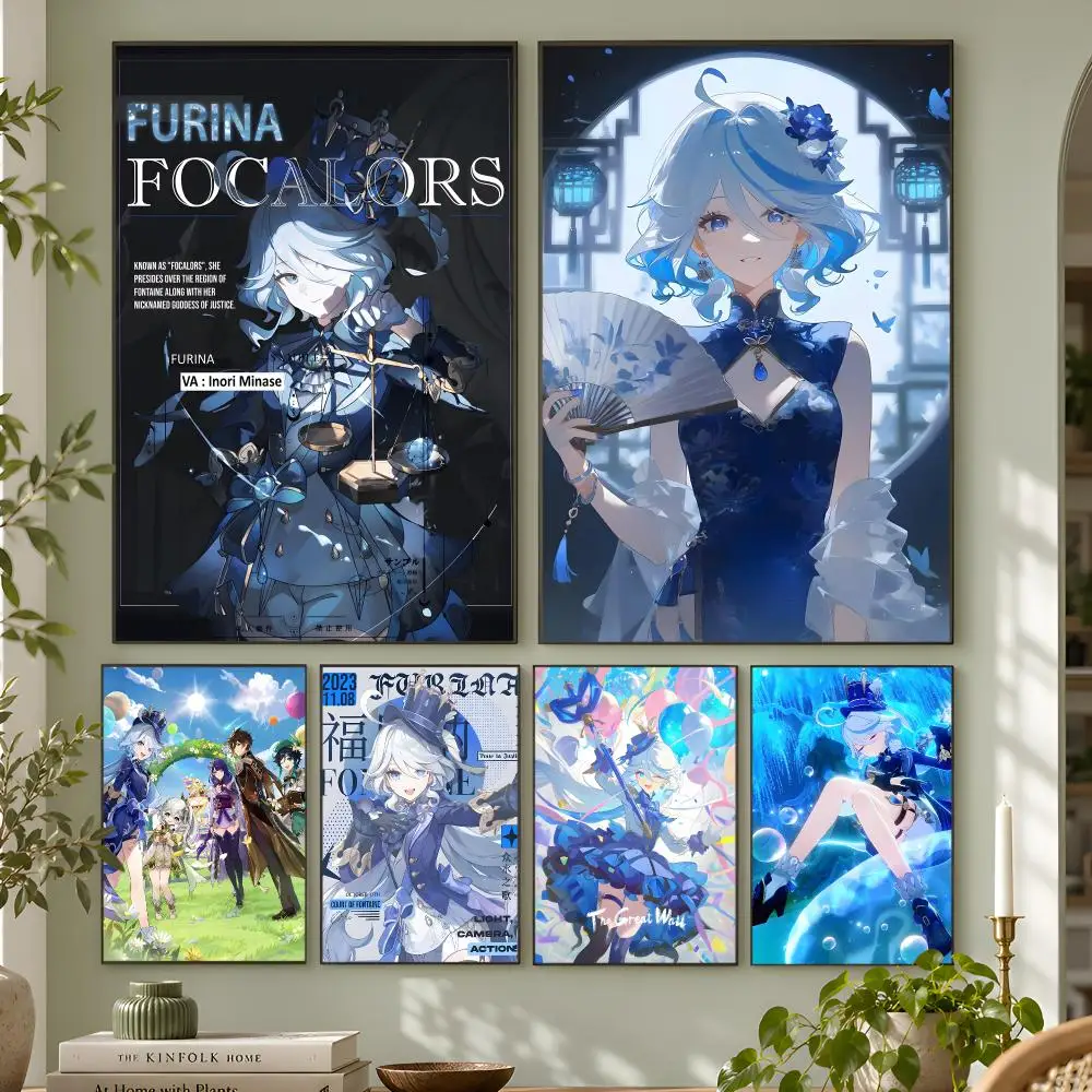 Genshin Lmpact Furina Foutiane Anime Poster Wall Art Home Decor Living Room Bedroom Office Dorm Apartment Gift