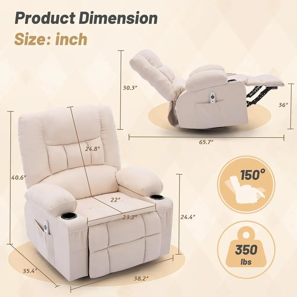 Luxury Swivel Rocker Recliner with Massage & Heat, Ideal for Nursery or Living Room, Ergonomic Design with Cup Holders, USB Port