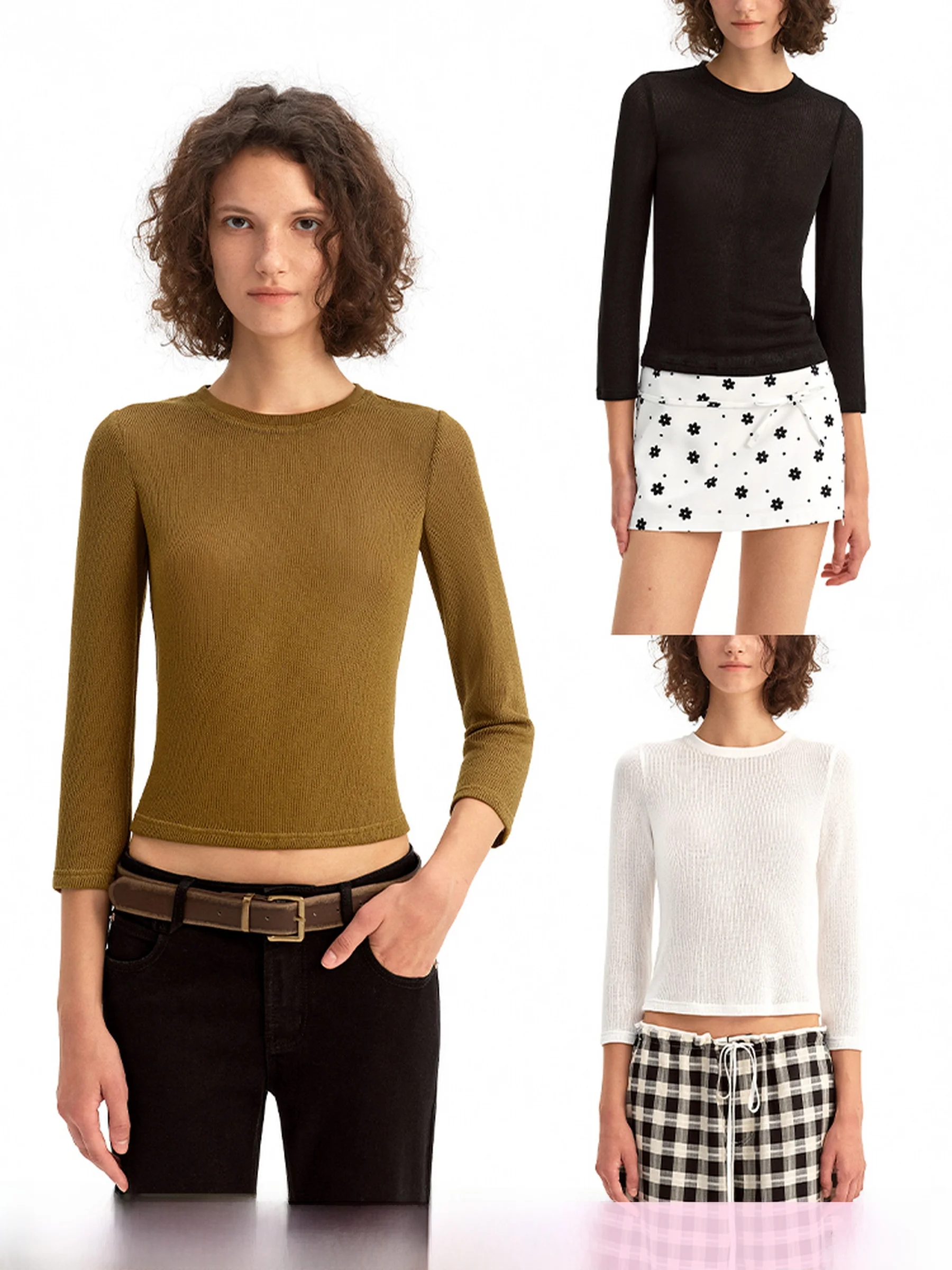 

Puki Special Material ort Sve Mid-Length Slim Fit Comfortable Breathable Soft Texture Summer Top Women's Casual T-irt