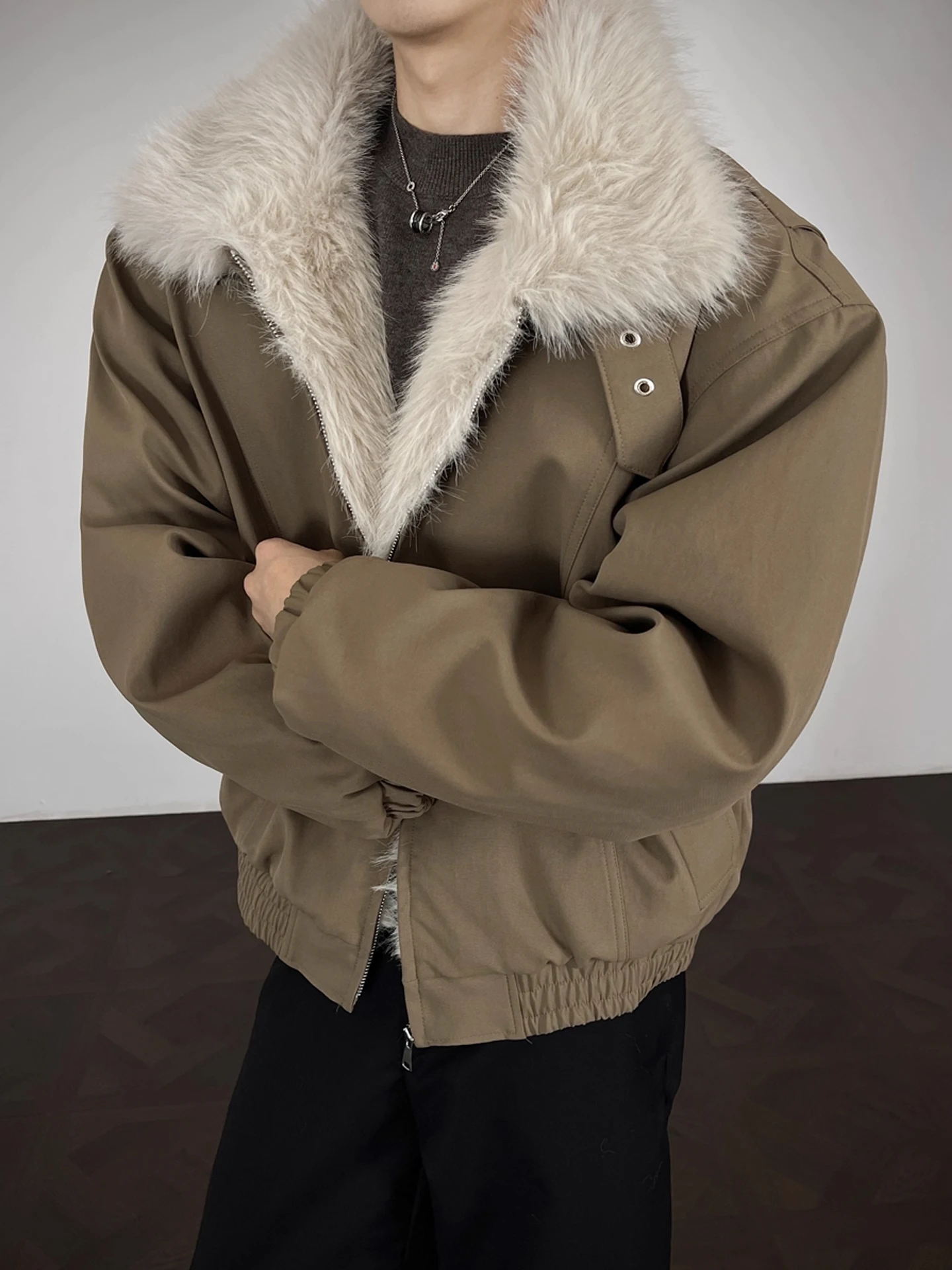 

American Retro Short Loose Thickened Men's Cotton Jacket Winter Warm Flip Collar Outerwear Trendy Handsome Casual Top