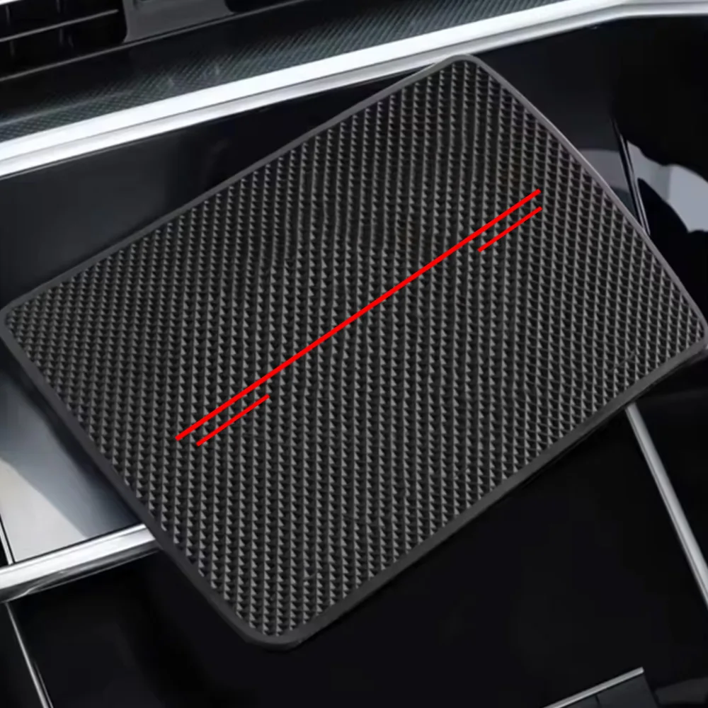Car Anti-Slip Mat with Three Red Lines, Phone and Key Storage Rack, Dashboard Adhesive Magic Mat, Center Console Storage Mat, Car Interior Accessories