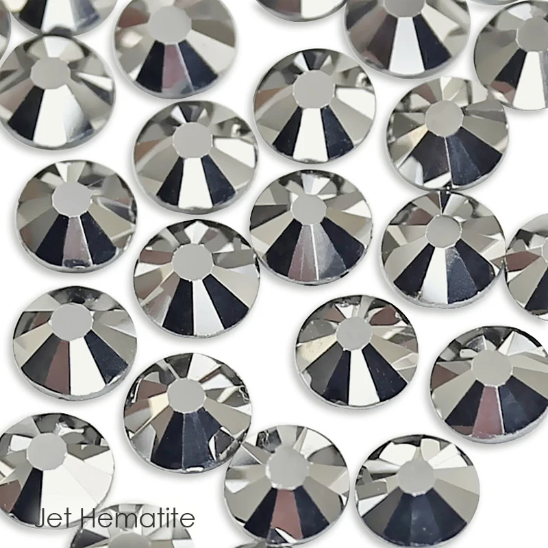 Diamante de imitación negro brillante de hematita, cristales strass de fijación en caliente, piedra de espalda plana para costura DIY, arte,