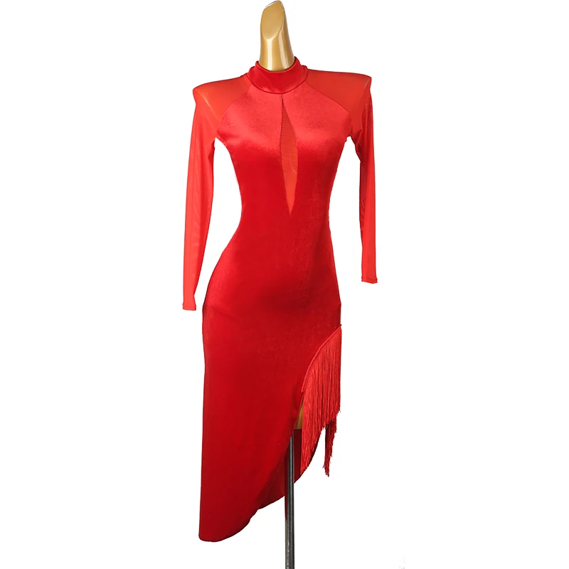 

Новые платья для латинских танцев для женщин, платье с длинными рукавами и кисточками по индивидуальному заказу для взрослых и детей, тренировочные костюмы