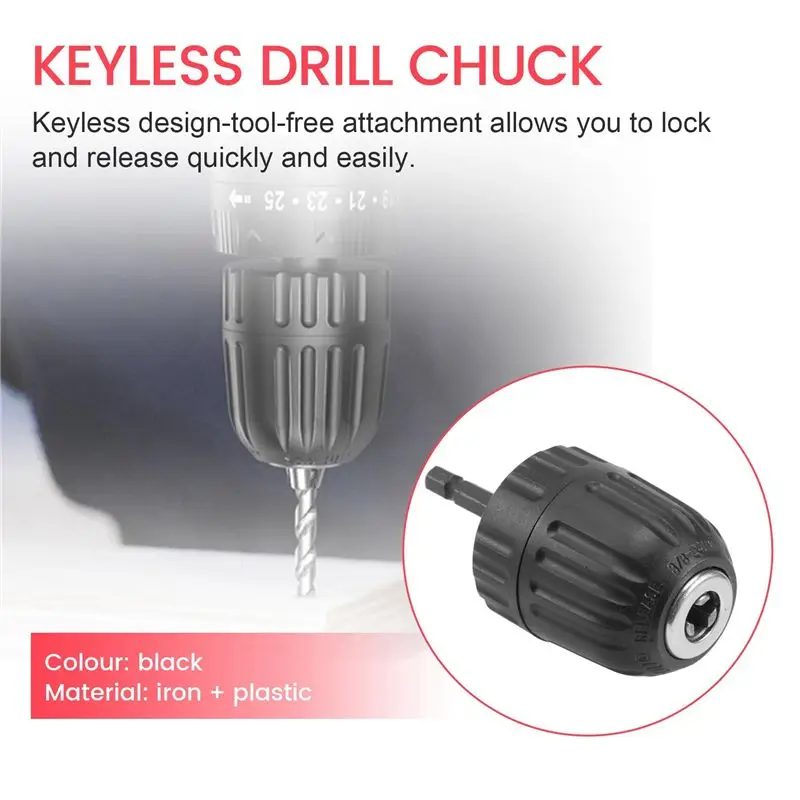 ABKJ-2 Pieces Of Hand-Tight Chuck Set Adapter Heavy Duty 10Mm Keyless Drill Chuck With Adapter Hardware Tools