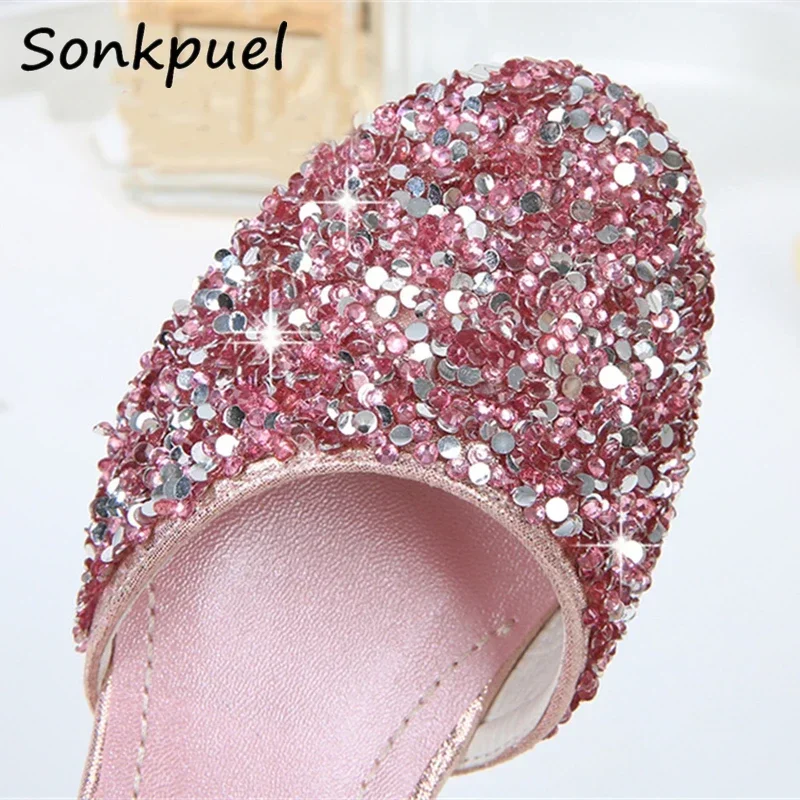 2024 Girls Glitter Sandals Children High Heels Shoes Kids Performance Crystal Sandals Baby girl Catwalk Princess Children Shoes