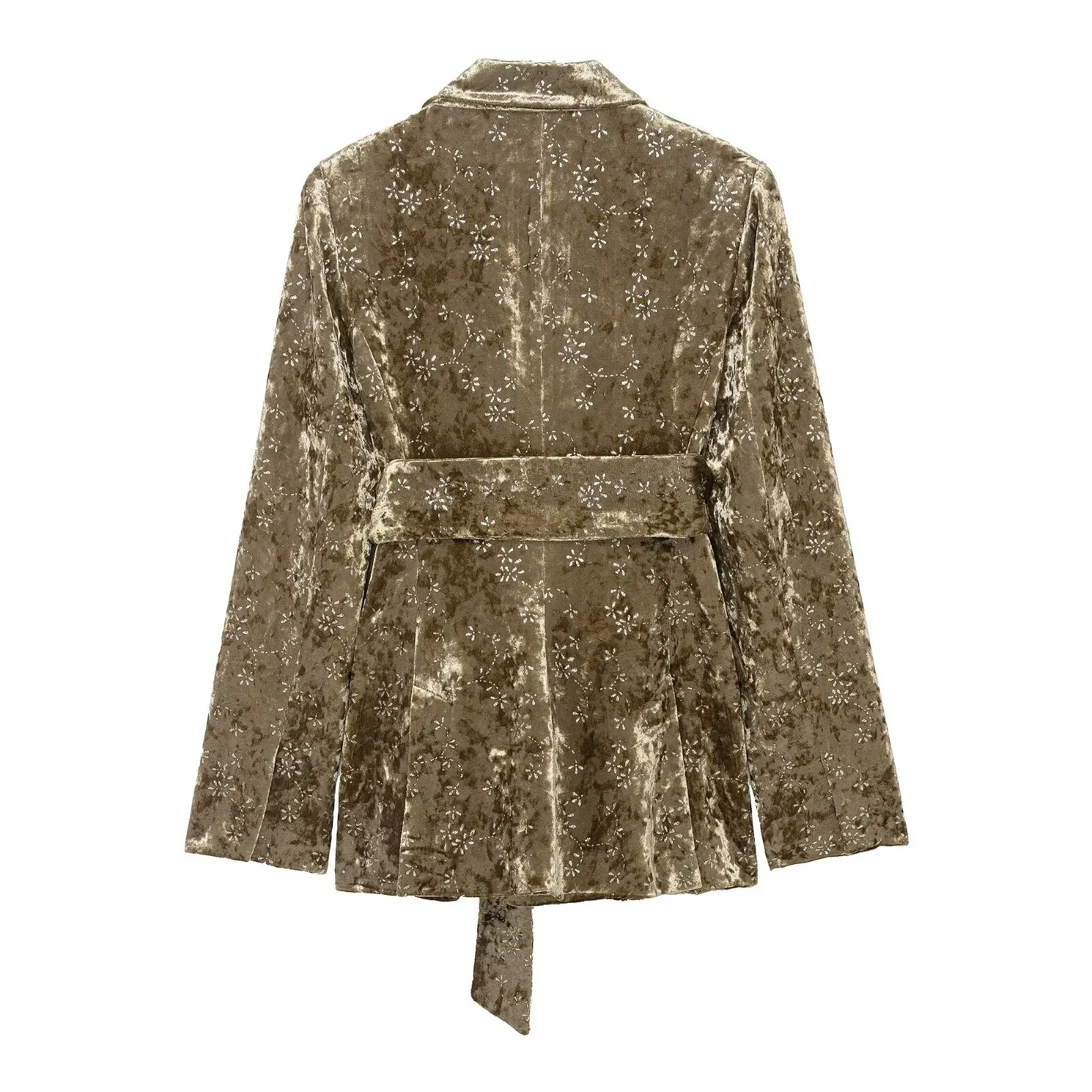 Metallic Color Swan Velvet Belted Suit Jacket And Pants Set for Women Fashionable Two-Piece Ensemble Long Sleeve Suit Coat