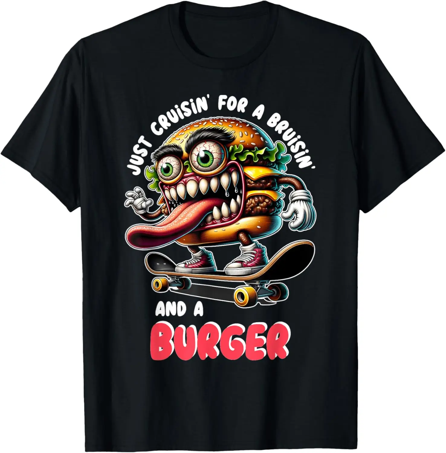 Funny Burger-Delight: An Anime-Inspired Graphic T-Shirt