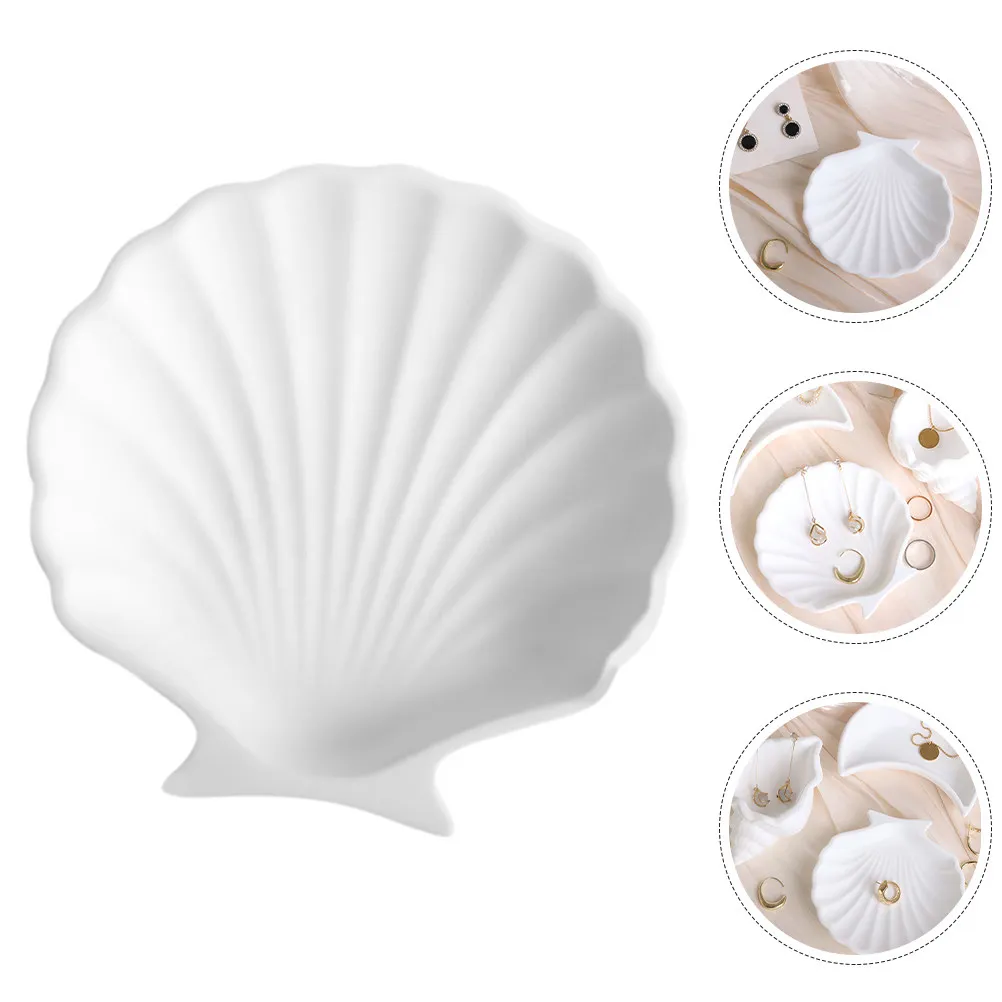 

Shell Jewelry Tray Minimalist White Plaster Trinket Dish Ring Holder Decorative Jewelry Display Bowl for Vanity Desk Accessories