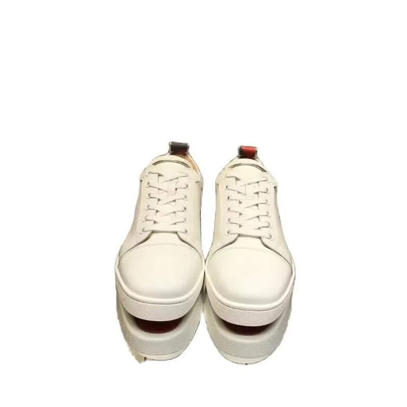 Low Cut Red Bottom Shoes for Men Luxury Brand High Quality Trainers Driving Spiked Bar Rivets Logo Heels White Genuine Leather