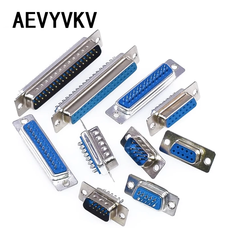 5Pcs DB9 DB15 DB25 DB37 Hole/Pin Female/Male Blue Welded Connector RS232 serial port socket DB D-SUB adapter 9/15/25/37 pin