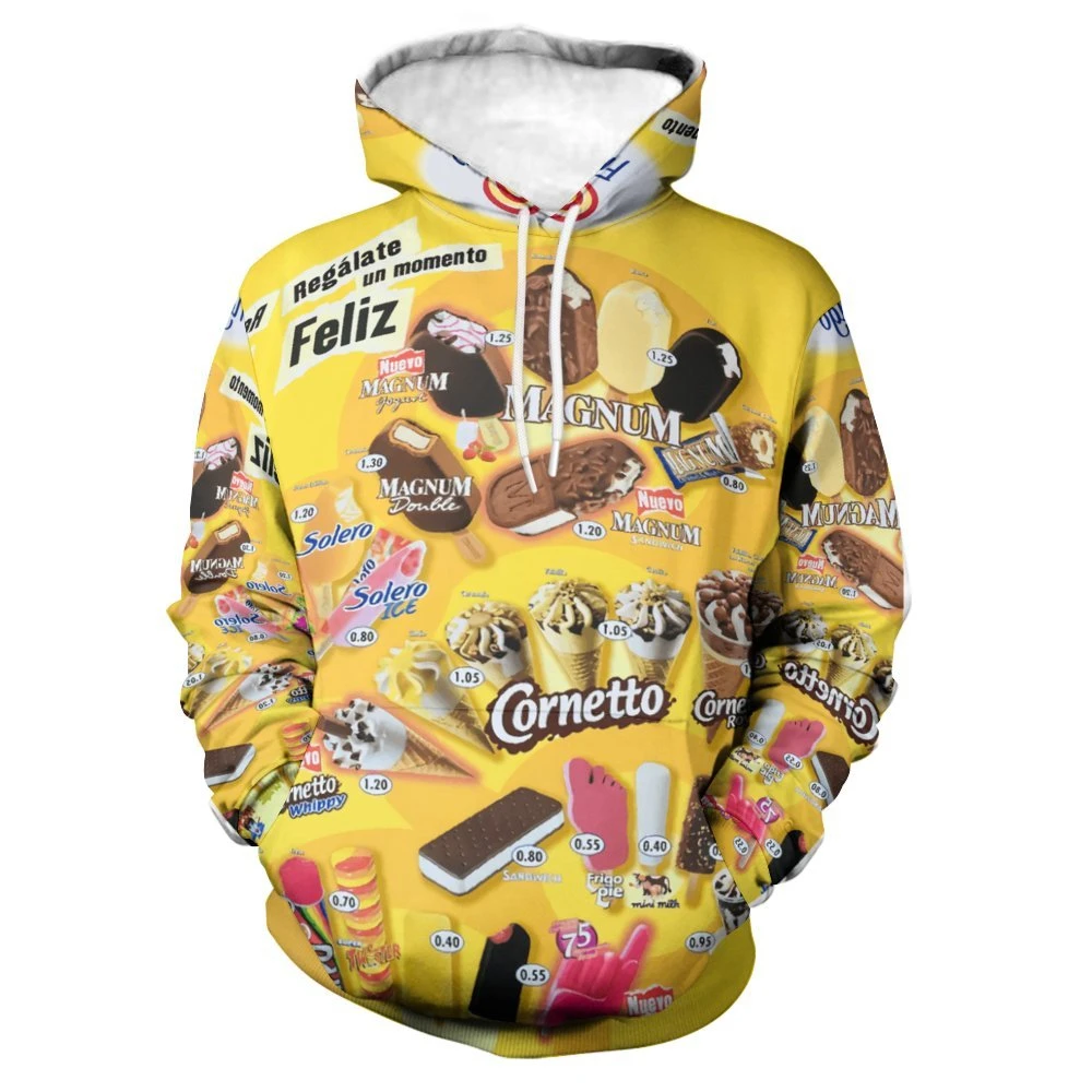 Harajuku felpa con cappuccio da uomo 3D Ice Cream Graphic Print felpe Casual primavera autunno oversize divertente felpa con cappuccio Street