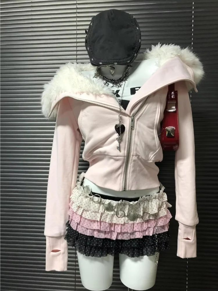 الأمريكية Gyaru Acubi Alt الجرونج تونك تصميم قلنسوة بسحاب سوداديراس Y2k الملابس Ropa De Mujer هوديس القوطي الشارع الشهير البلوز