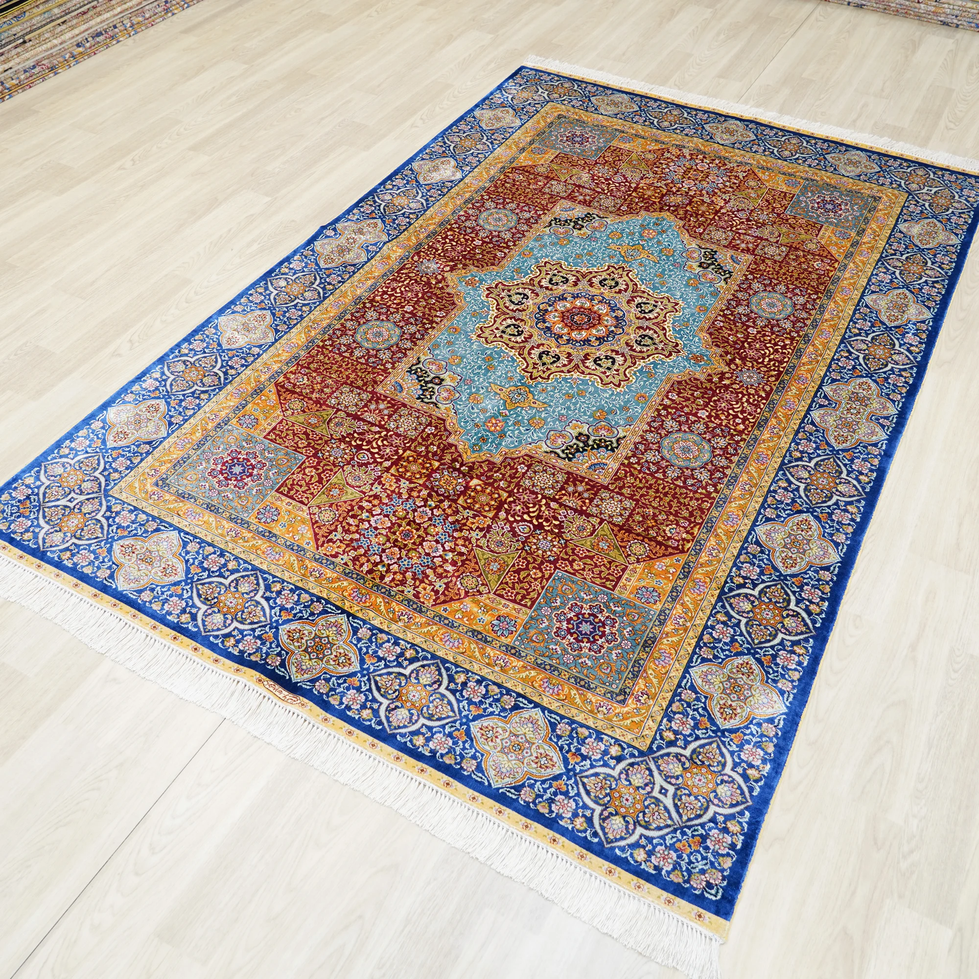 

152x244cm Luxury Silk Rug Persian Oriental Aesthetic Home Decoration Carpets Handmade High-end Living Room Bedside Carpet Arab