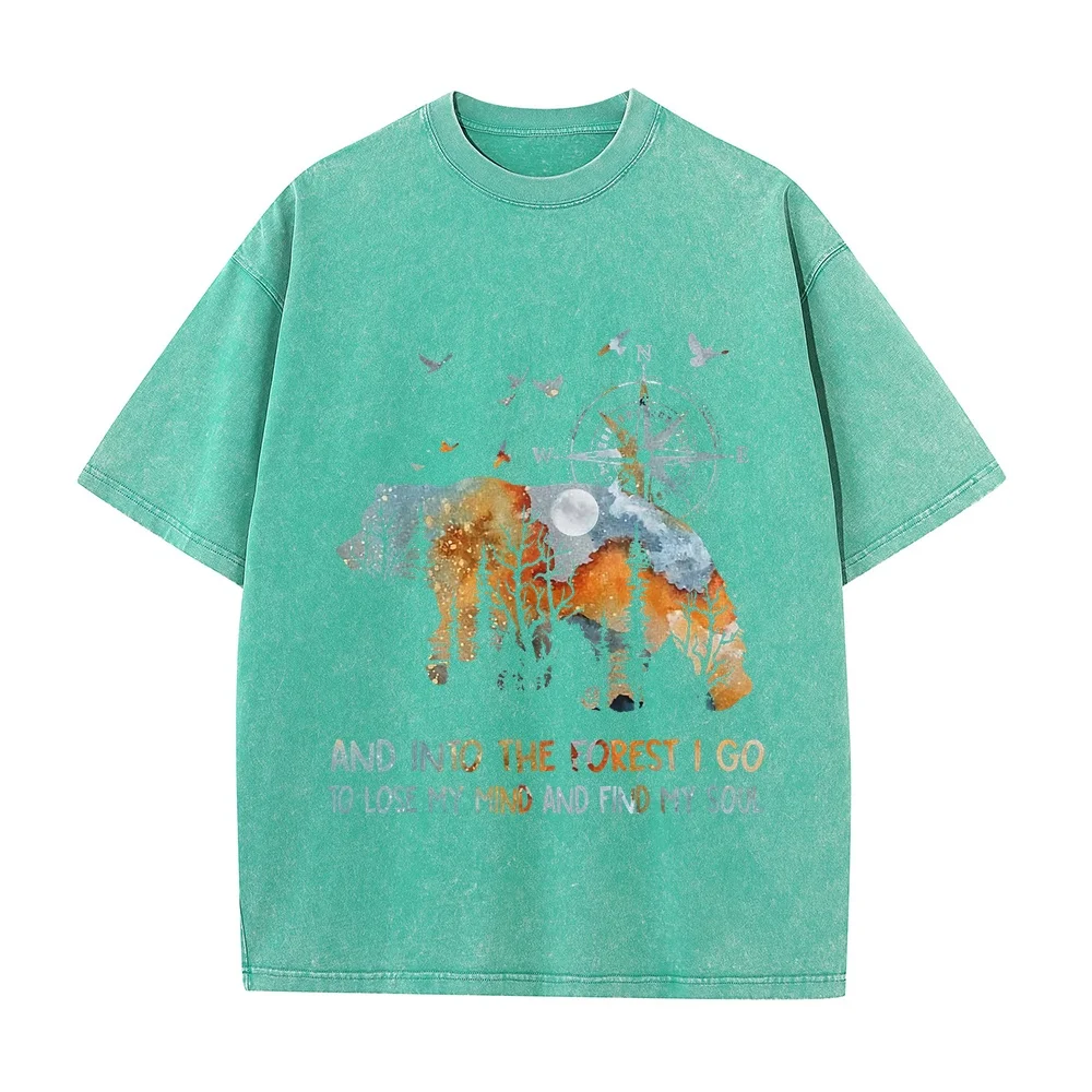 And Into The Forest I Go To Lose My Mind Find Soul Camping Bear T-Shirt 하라주쿠 New Natural Cotton T Shirt Humor Short Sleeve