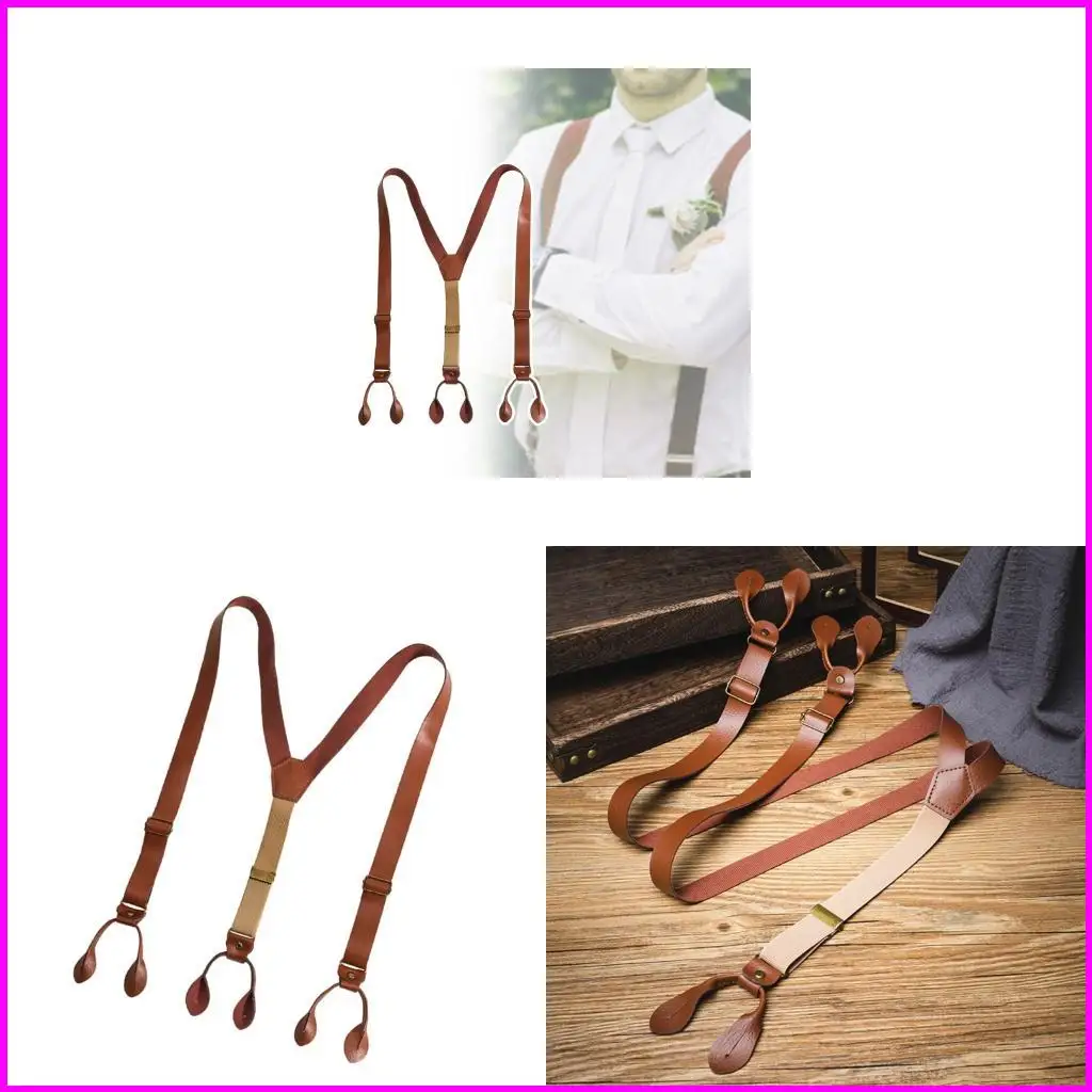 

Универсальные подтяжки Brown Classical PU подтяжки идеально подходят для свадьбы
