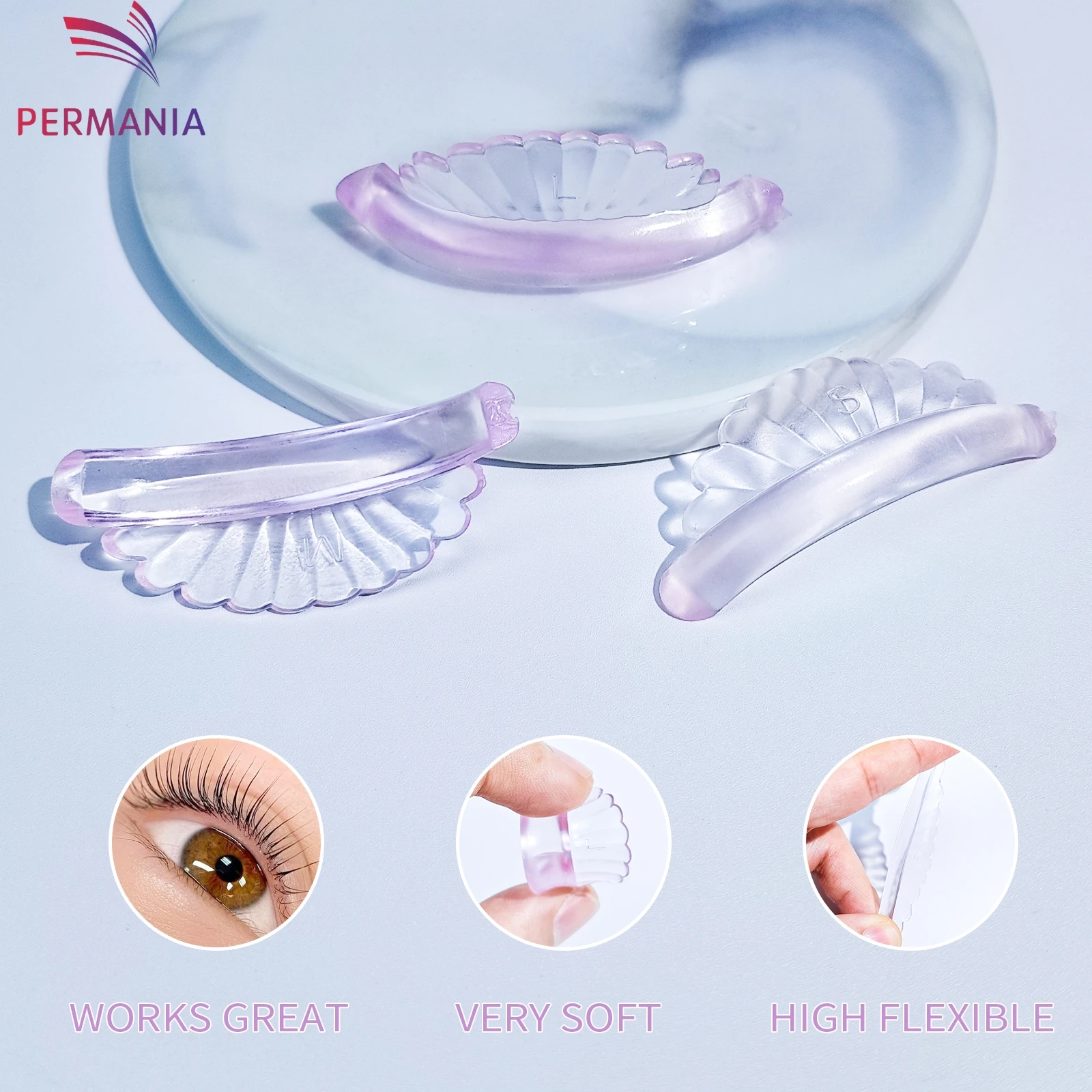 Permania 3 pares c curvado silicone cílios perm almofadas pegajosas hastes escudo levantamento 3d cílios modelador acessórios ferramenta de maquiagem