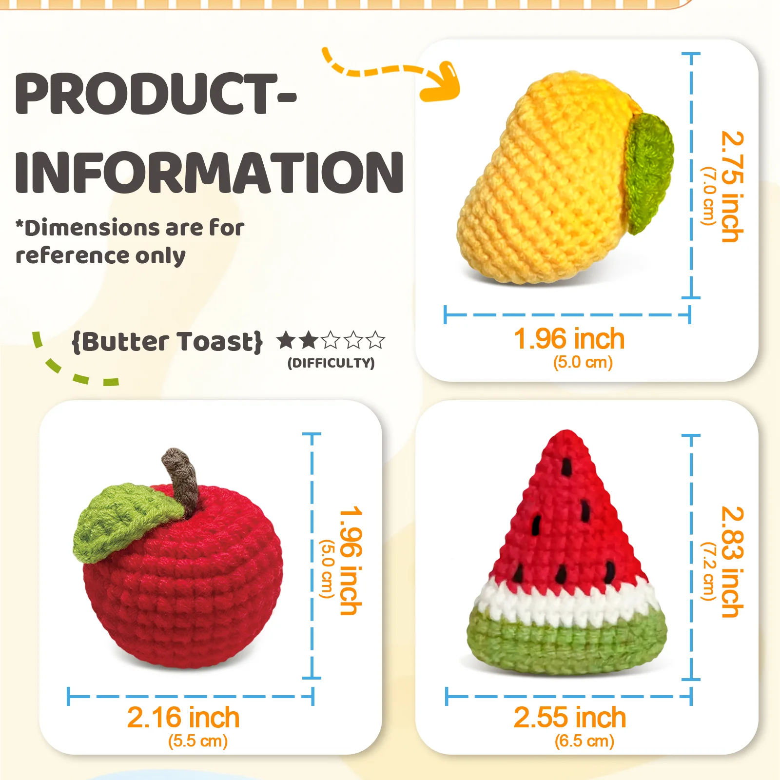 Fruit Crochet Set for Beginners,Include Step-by-Step Video Tutorials(Accessories In Random Color)