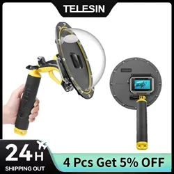 TELESIN Dome Port for DJI Action 5 Pro 4 3 Gopro Hero 13 12 11 10 9 7 6 5 Diving Waterproof Housing with Floating Grip Trigger