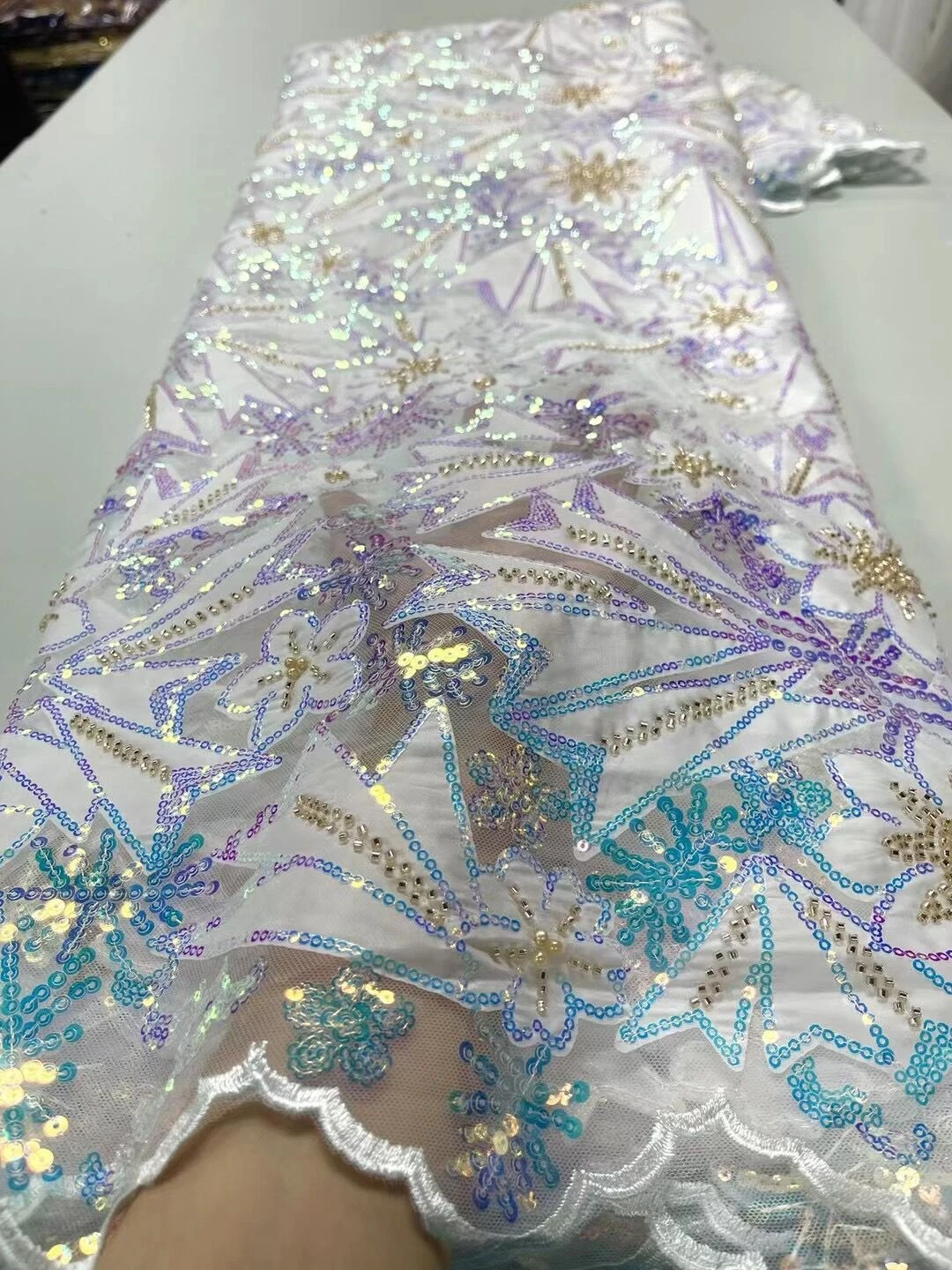 

Nigeria Lace Fabric with Sequins African Lace High Quality Embroidery Tulle Lace French Net Lace for Woman Sewing JY191