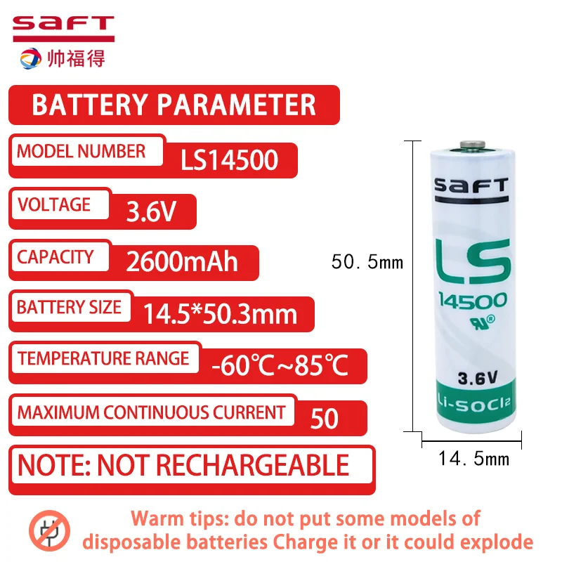 SAFT LS14500 3.6V AA Primary Lithium Battery For PLC Industrial Control Servo Absolute Value Encoder Driver CNC Machine Tool
