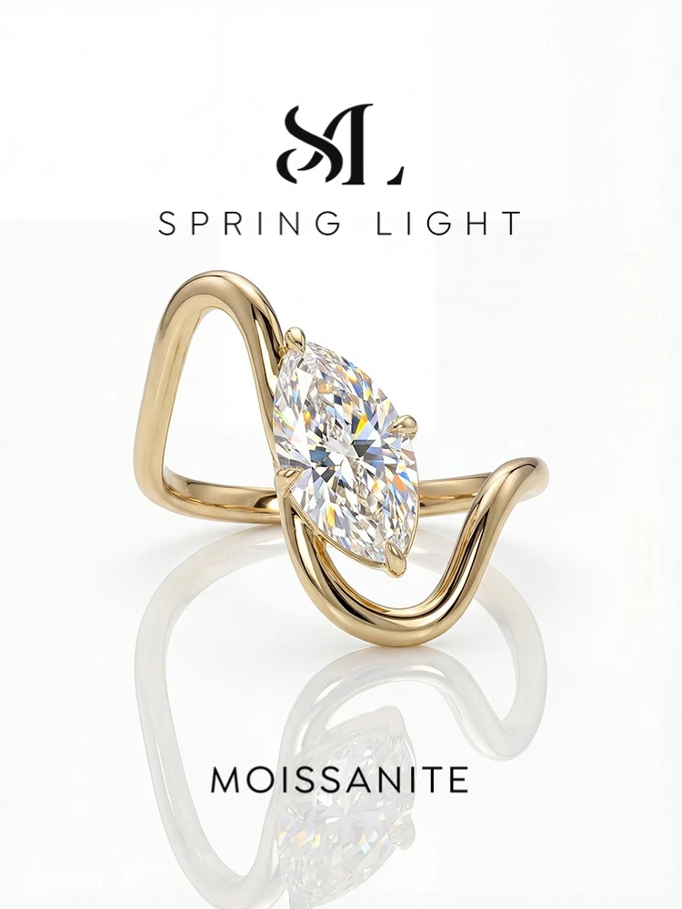 Image of 1CT Moissanit-Diamant Luxus-Curved-Marquise-Ring für Damen 925 Sterling Silber Verlobungs- und Hochzeitsring Hochwertiger Edel-Schmuck