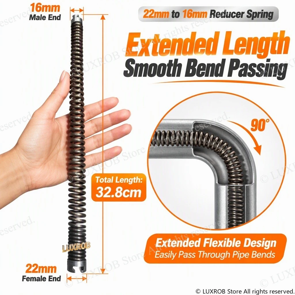Extended 32.8cm 22mm to16mm Reducer Spring,65Mn Steel Drain Auger Spring, Flexible Smooth Bend Passing Pipe Dredging Tool
