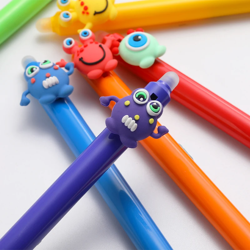 6Pcs Cartoon Monsters Erasable Pens 0.5mm Gel Pen Blue Gel Ink Stationery School Writing supplies for Notebook Office Student