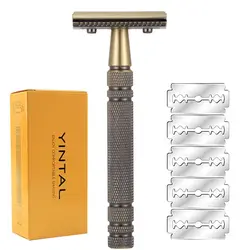 Safety Razors for Shaving Men Classic Metal Double Edge Shaver Brass Bronze Style Blade Replaceable