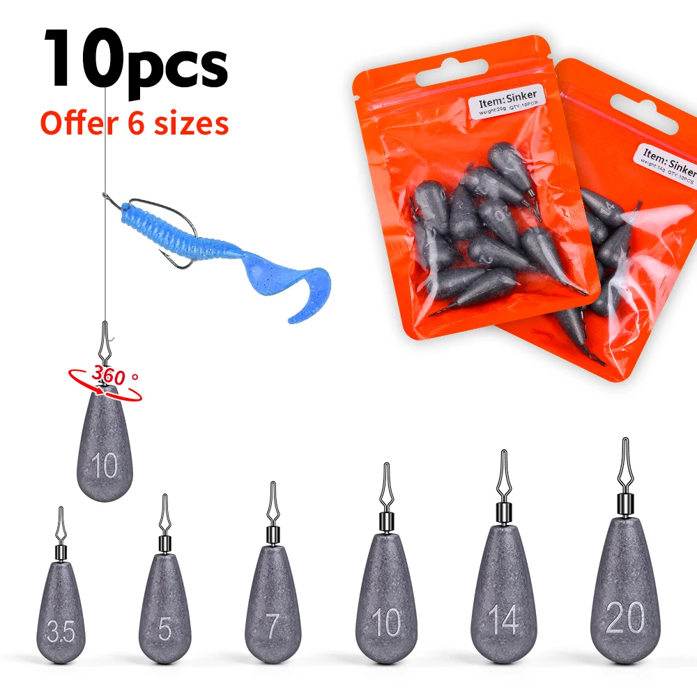 PROBEROS 10pcs Drop-shaped Twist Ring Lead Pendant,String Hook Lead Pendant Water Drop Lead Pendant,Lead Fishing Weights Kit