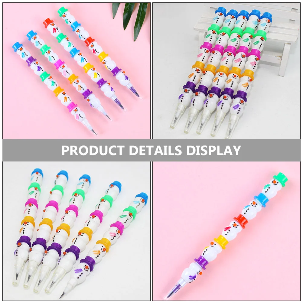 20 Pcs Snowman Pencil Christmas Gift Writing Kid Student Filler Stackable Pencils Non-Sharpening Plastic Child Kids