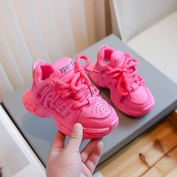 2023 New Girls Sneakers Versatile Lace-up Simple Non-slip Spring Autumn Boys Rose Pink Cute Kids Shoes Drop Shipping Non-slip