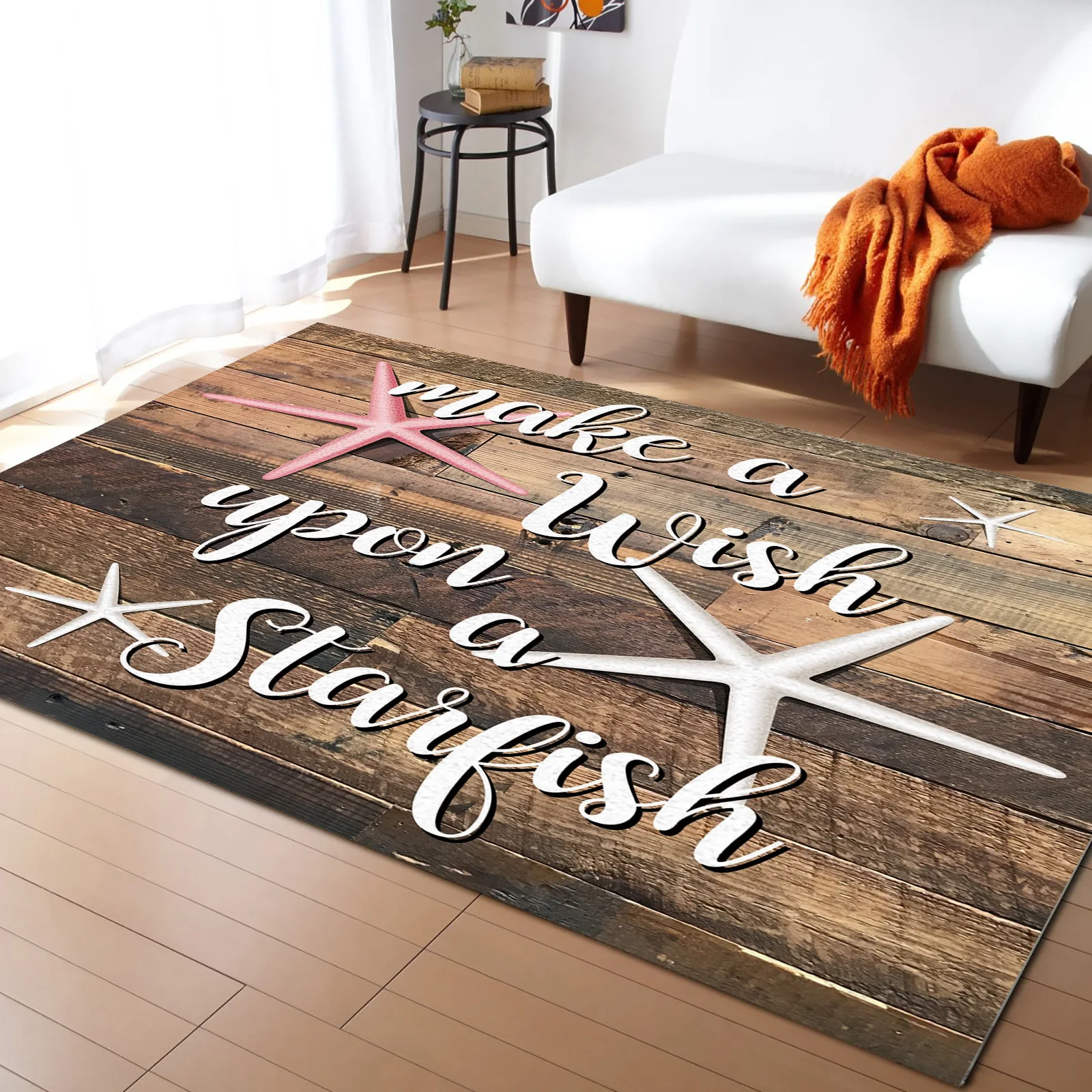 

Wood Grain Starfish Retro Living Room Carpet Coffee Table Floor Mat Study Bedroom Bedside Home Decoration Large Rug Floor Mat