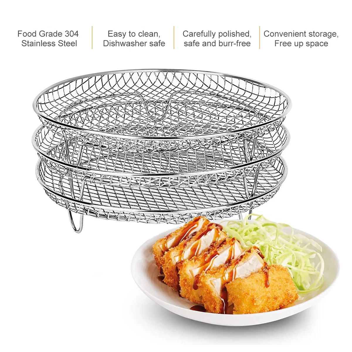 Air Fryer Rack Three Stackable Dehydrator Racks Stainless Steel Basket Tray Air Fryer Accessories Kitchen Gadgets Cooking Tools