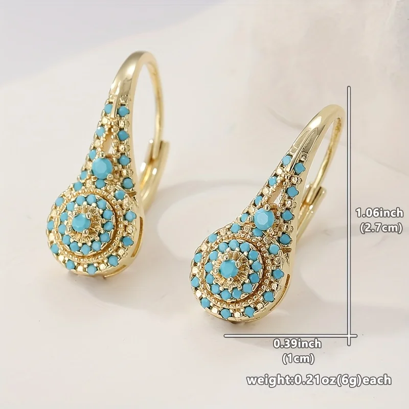 YOYO Women's Elegant Synthetic Turquoise Earrings - Turquoise Teardrop Dangle Jewelry, KC Golden Plated Statement Earrings for Everyday & Formal Events, Valentine's Gift for Women & s - Affordable Luxury Jewelry, Sophisticated Style, Intricate Detailing