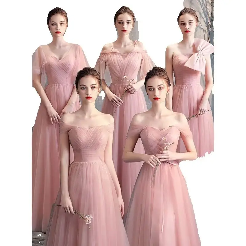 Customized Pink Bridesmaid Dresses Sweet Memory Elegant Women A-Line Tulle Prom Dress Birthday Party Evening Gown