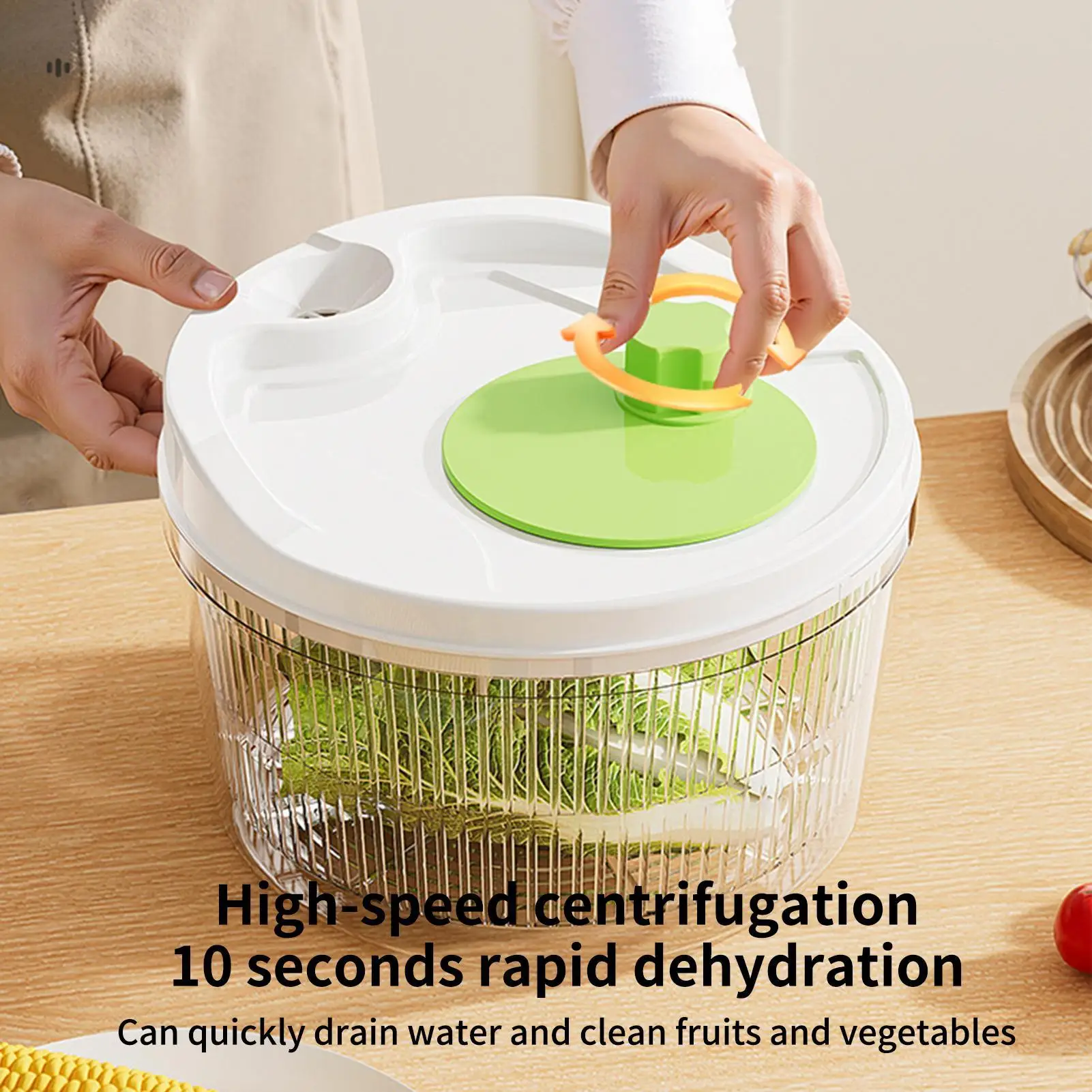 vegetable Spinner Manual Crank Salad Container with Drain Spout Fruit Cleaner Spinner Basket for Home Cooks Parents Homeowners